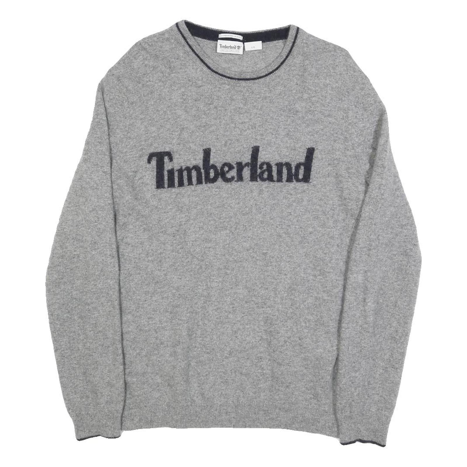 TIMBERLAND Mens Grey Jumper Plain Crew Neck Basic Knit L Wool Blend Casual