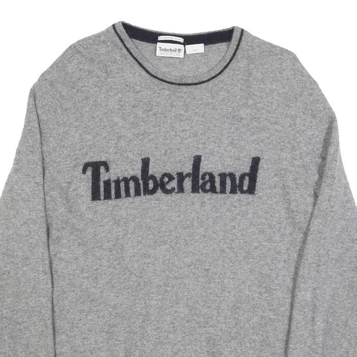 TIMBERLAND Mens Grey Jumper Plain Crew Neck Basic Knit L Wool Blend Casual