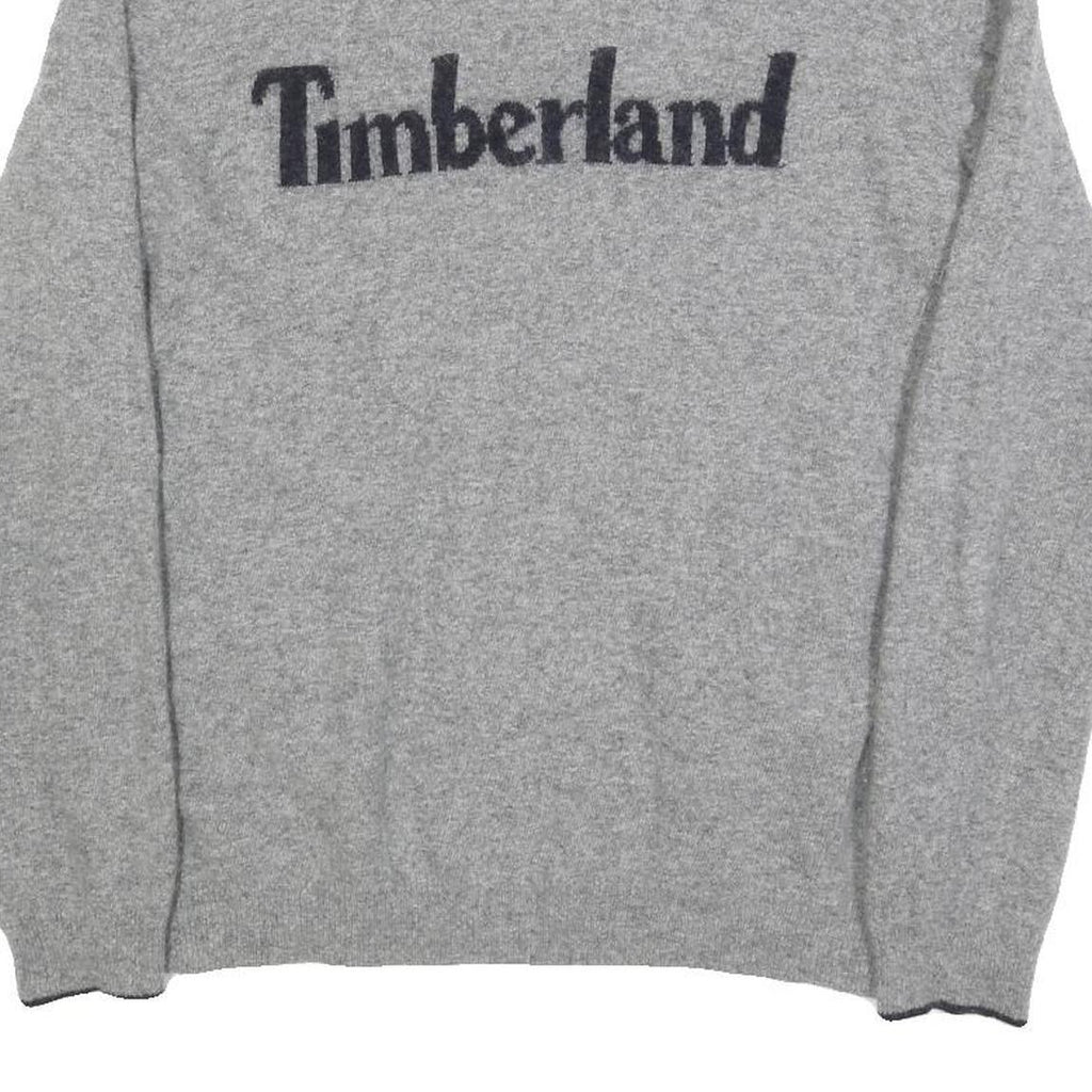 TIMBERLAND Mens Grey Jumper Plain Crew Neck Basic Knit L Wool Blend Casual
