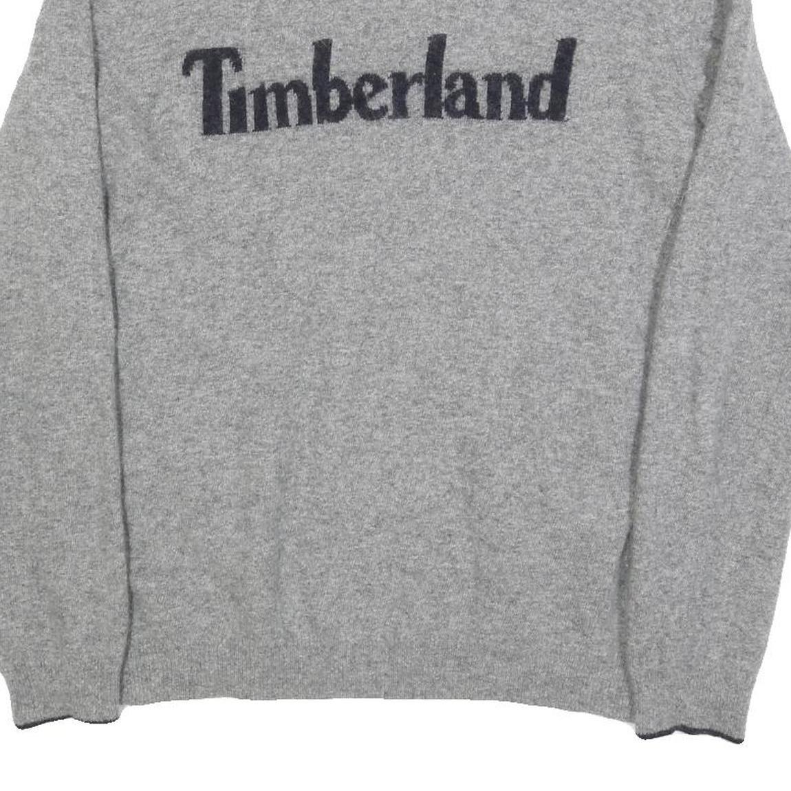 TIMBERLAND Mens Grey Jumper Plain Crew Neck Basic Knit L Wool Blend Casual