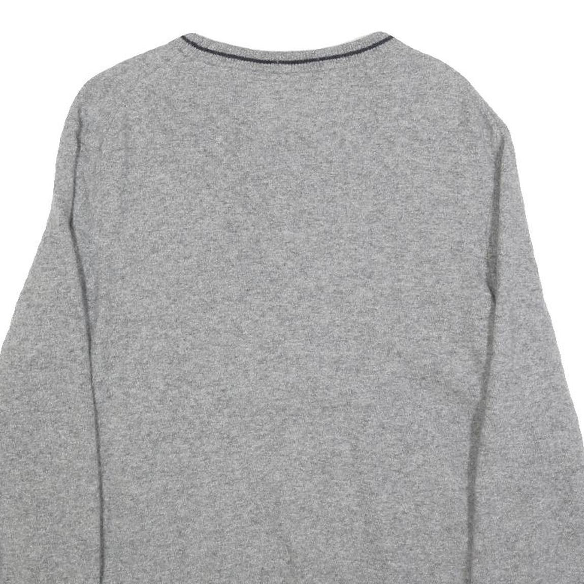 TIMBERLAND Mens Grey Jumper Plain Crew Neck Basic Knit L Wool Blend Casual