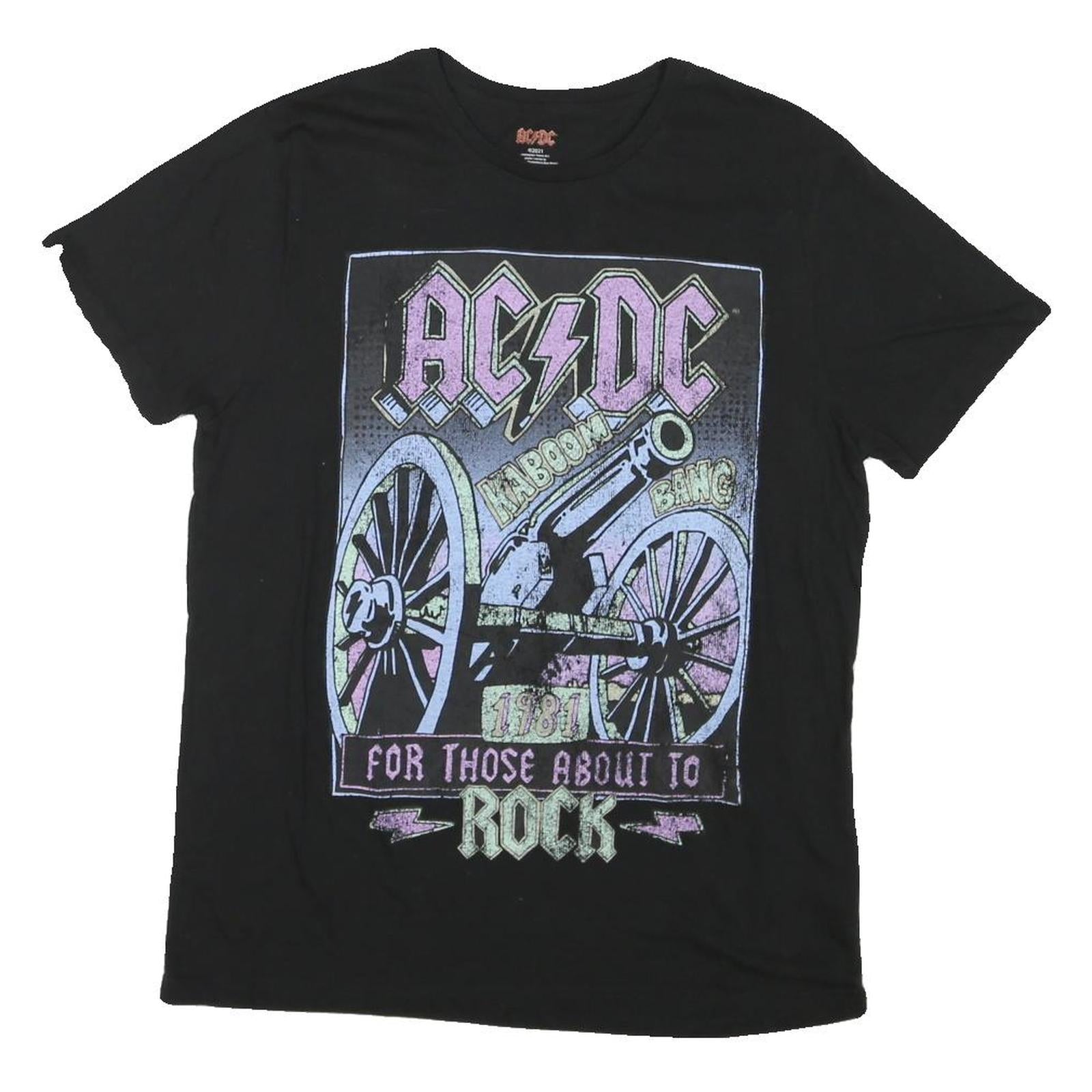 ACDC Mens Black Graphic T-Shirt L Short Sleeve Crew Neck Rock Band Cotton Blend