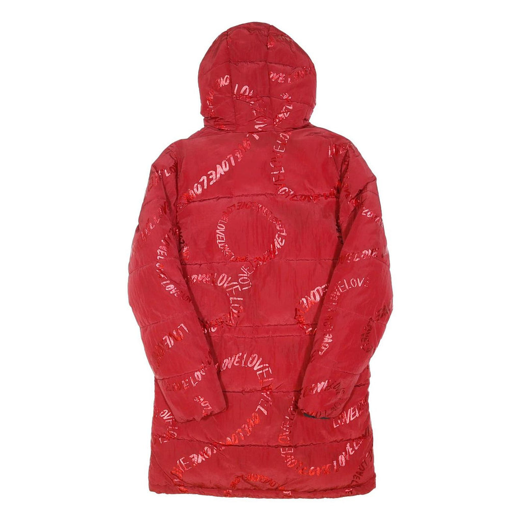 DESIGUAL Girls Red Zip Jacket 14Y Polyester Blend Hooded Love Pattern
