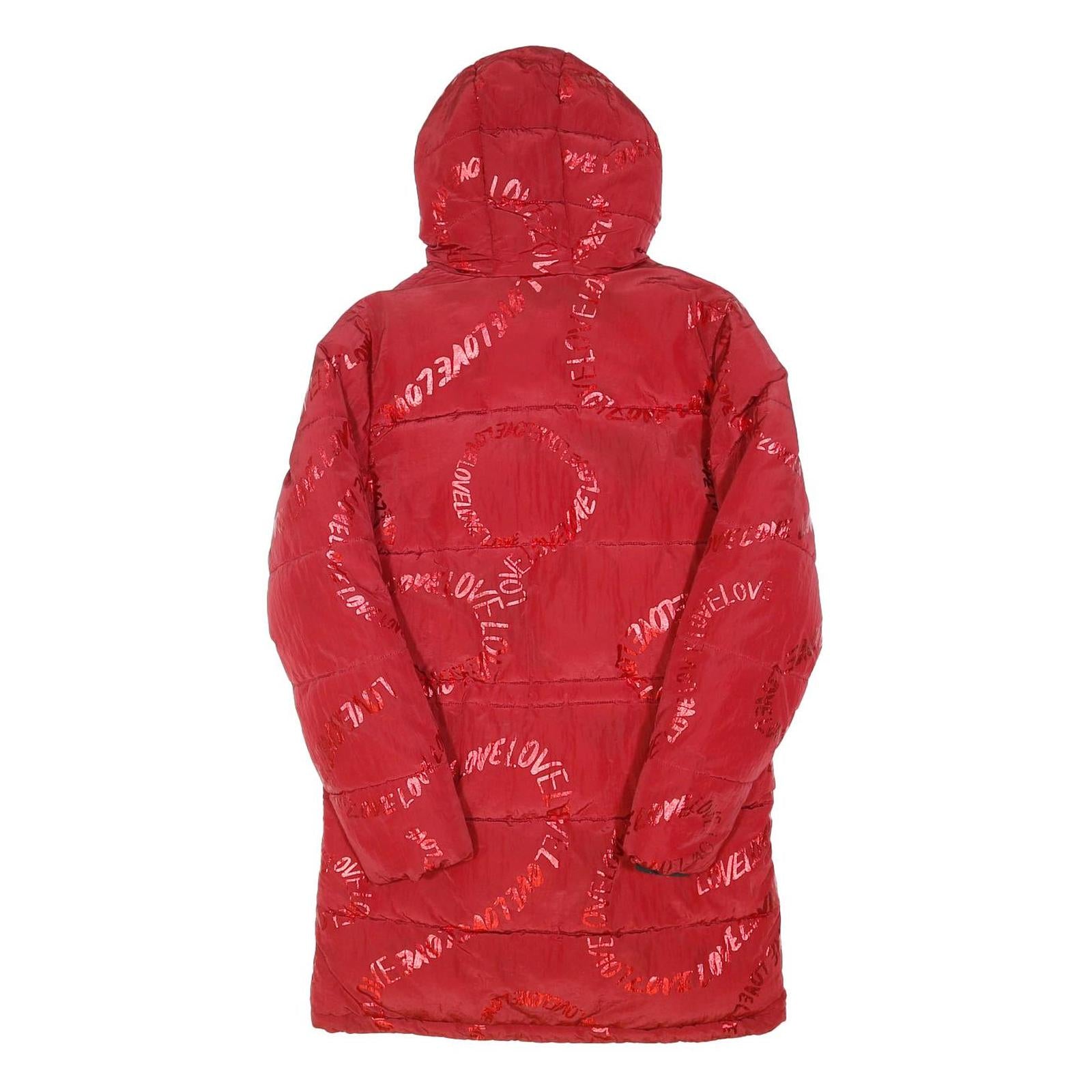 DESIGUAL Girls Red Zip Jacket 14Y Polyester Blend Hooded Love Pattern