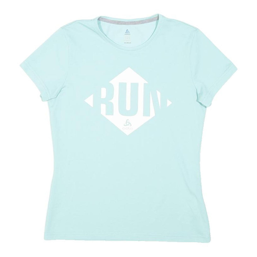 ODLO Womens Blue Run Graphic T-Shirt XS Short Sleeve Crew Neck Activewear