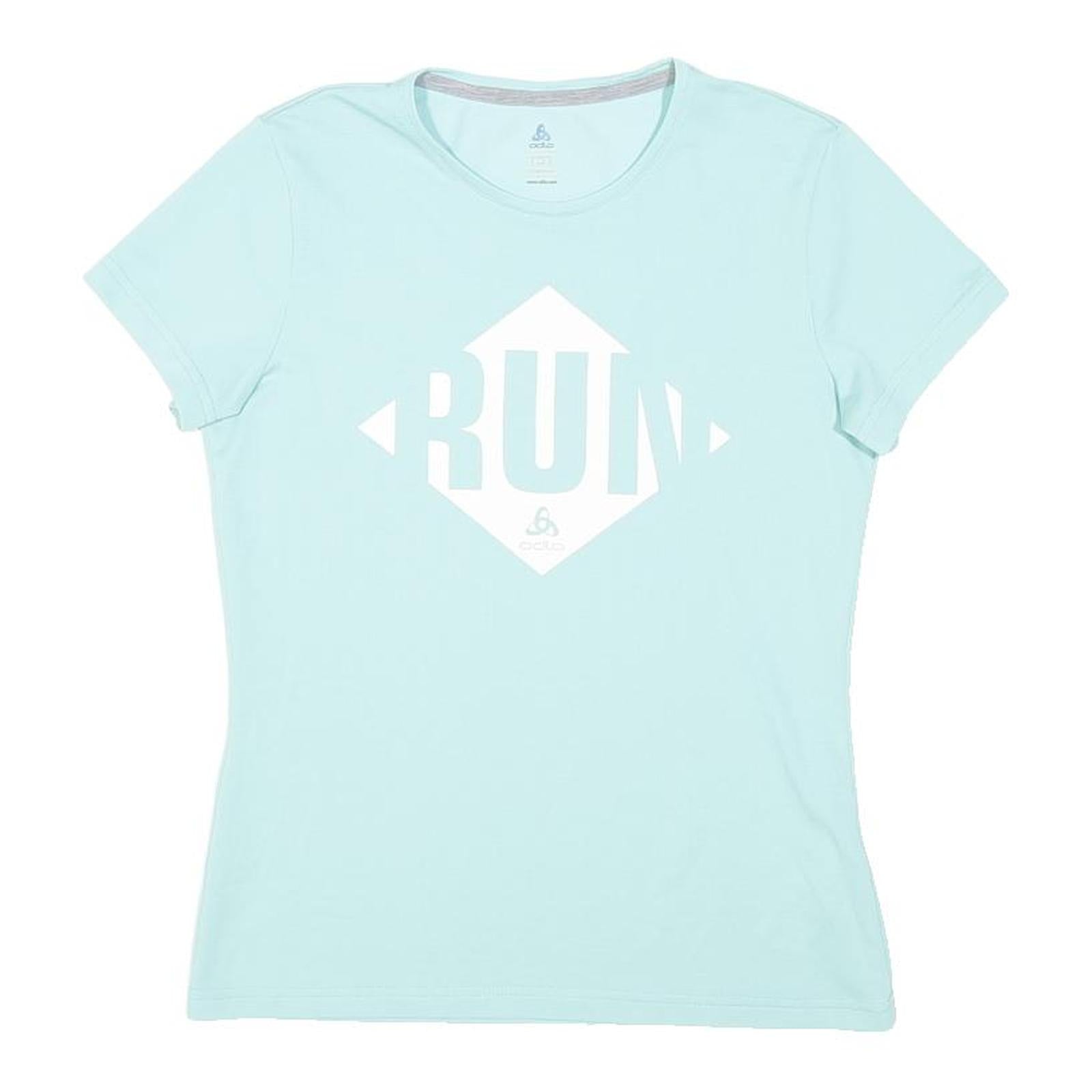 ODLO Womens Blue Run Graphic T-Shirt XS Short Sleeve Crew Neck Activewear
