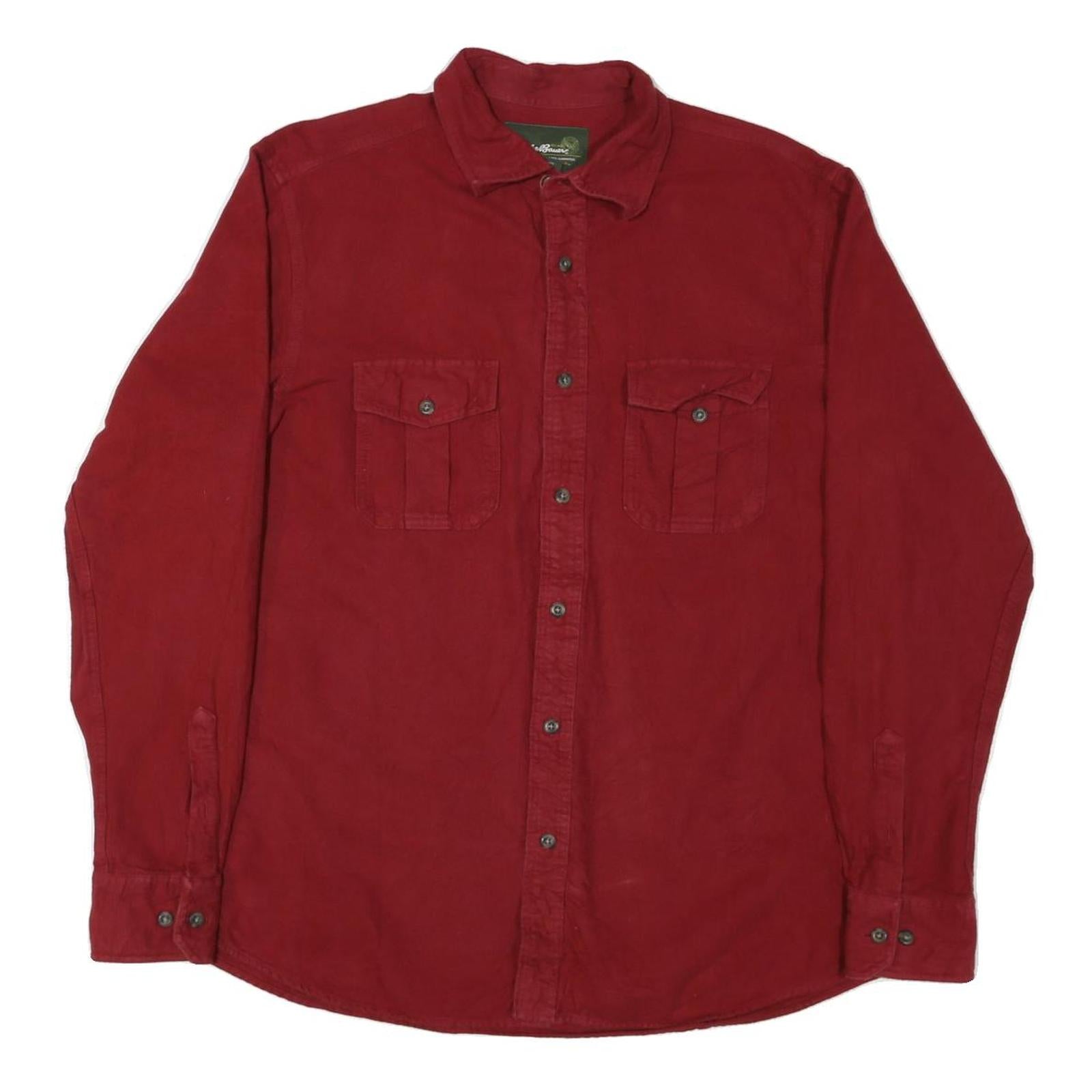 EDDIE BAUER Mens Red Cotton Blend Shirt L Button Pockets Casual Long Sleeve