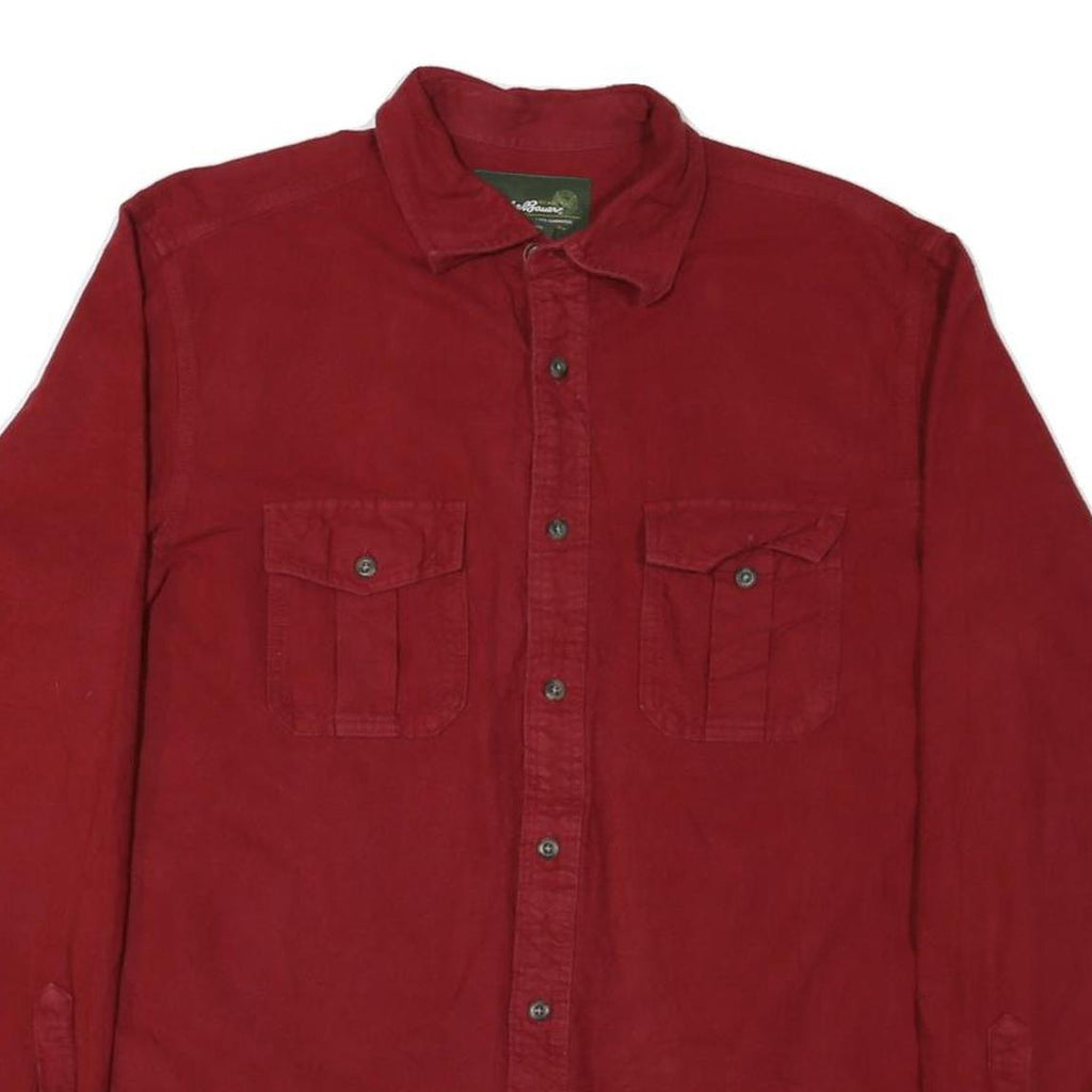 EDDIE BAUER Mens Red Cotton Blend Shirt L Button Pockets Casual Long Sleeve