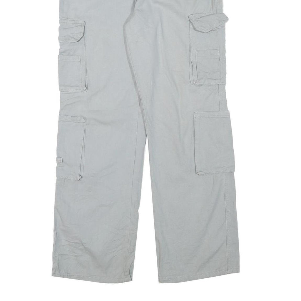 Mens Cotton Blend Relaxed Cargo Trousers Light Grey W28 L29 Durable Zip Fit