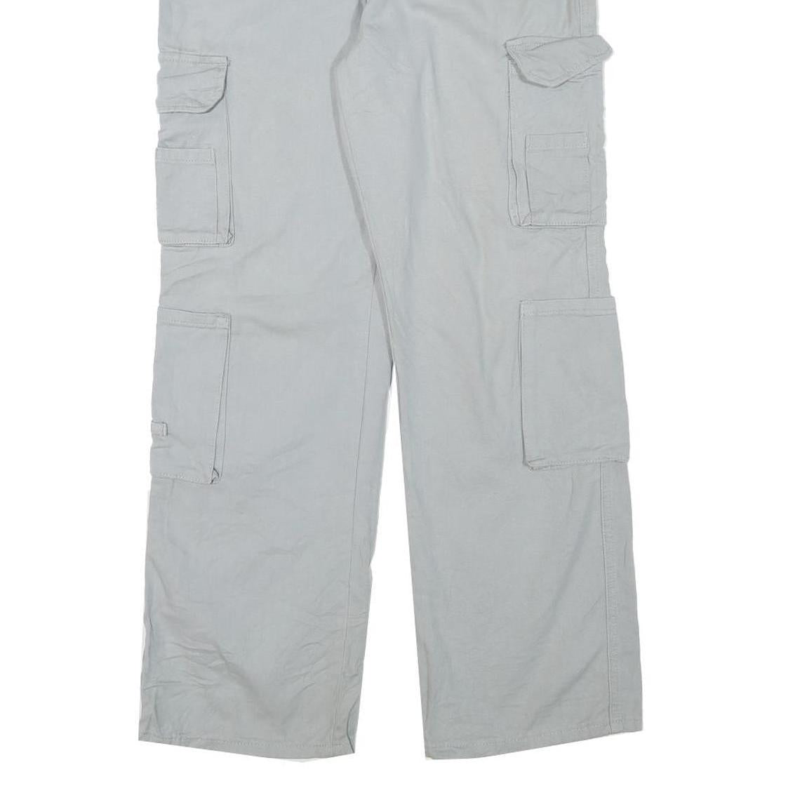 Mens Cotton Blend Relaxed Cargo Trousers Light Grey W28 L29 Durable Zip Fit