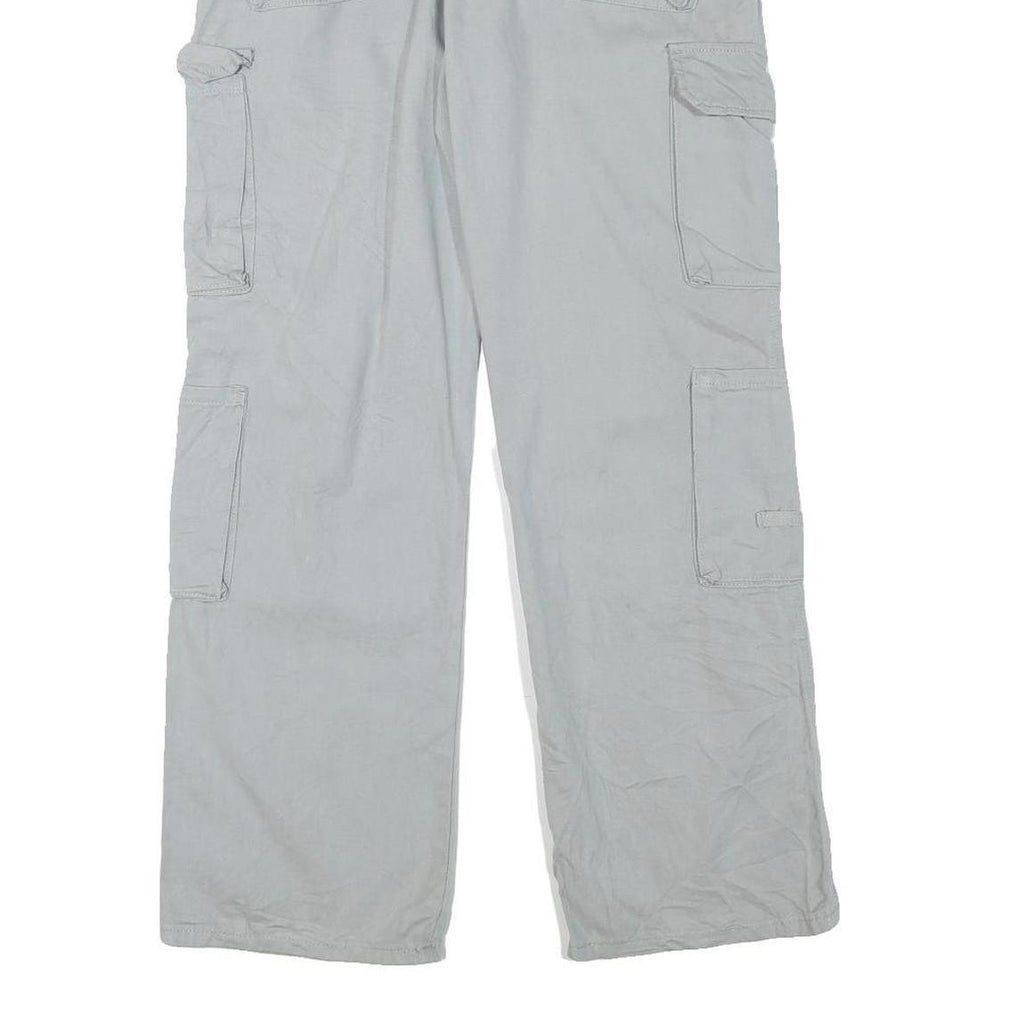 Mens Cotton Blend Relaxed Cargo Trousers Light Grey W28 L29 Durable Zip Fit