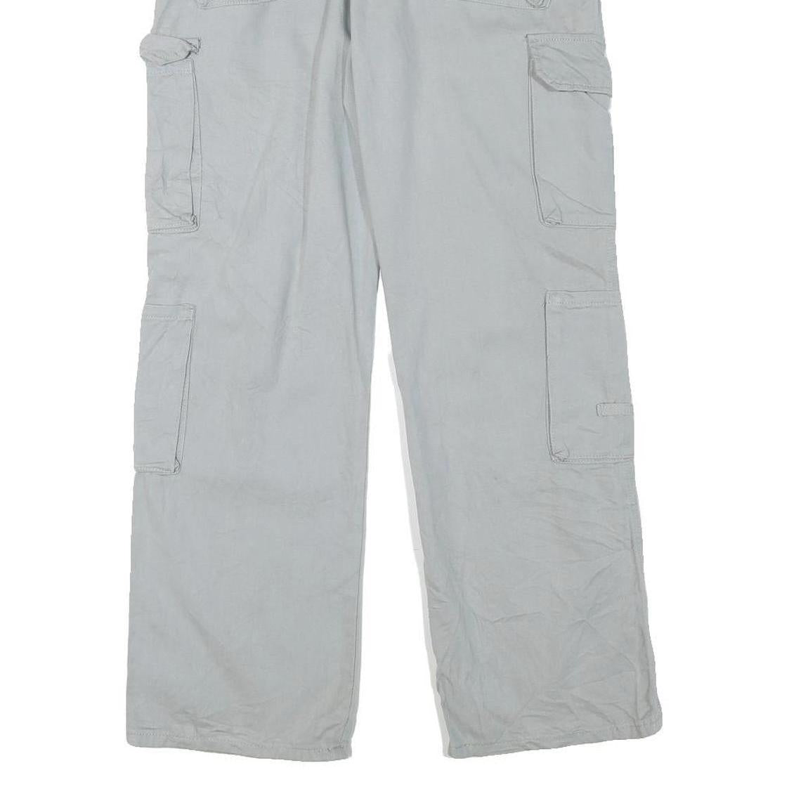 Mens Cotton Blend Relaxed Cargo Trousers Light Grey W28 L29 Durable Zip Fit