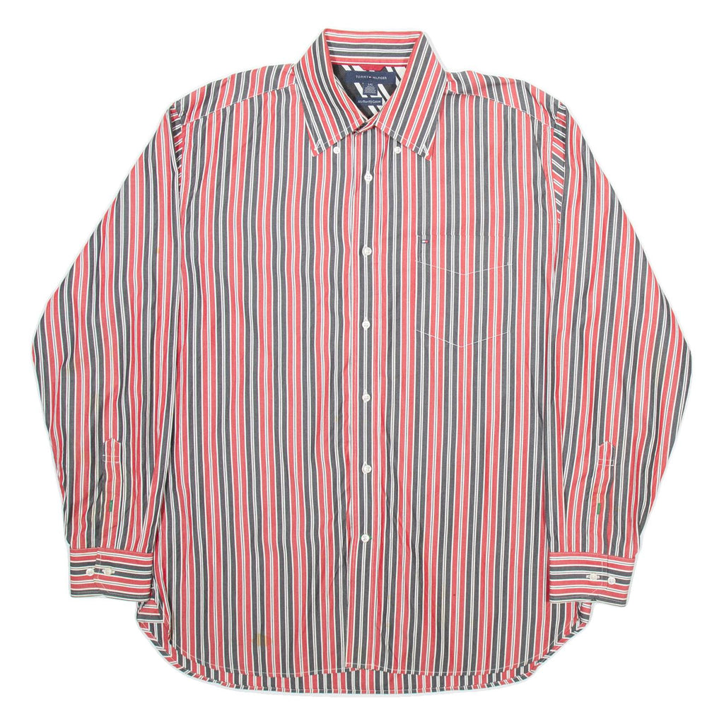TOMMY HILFIGER Mens Shirt Red Striped Long Sleeve L