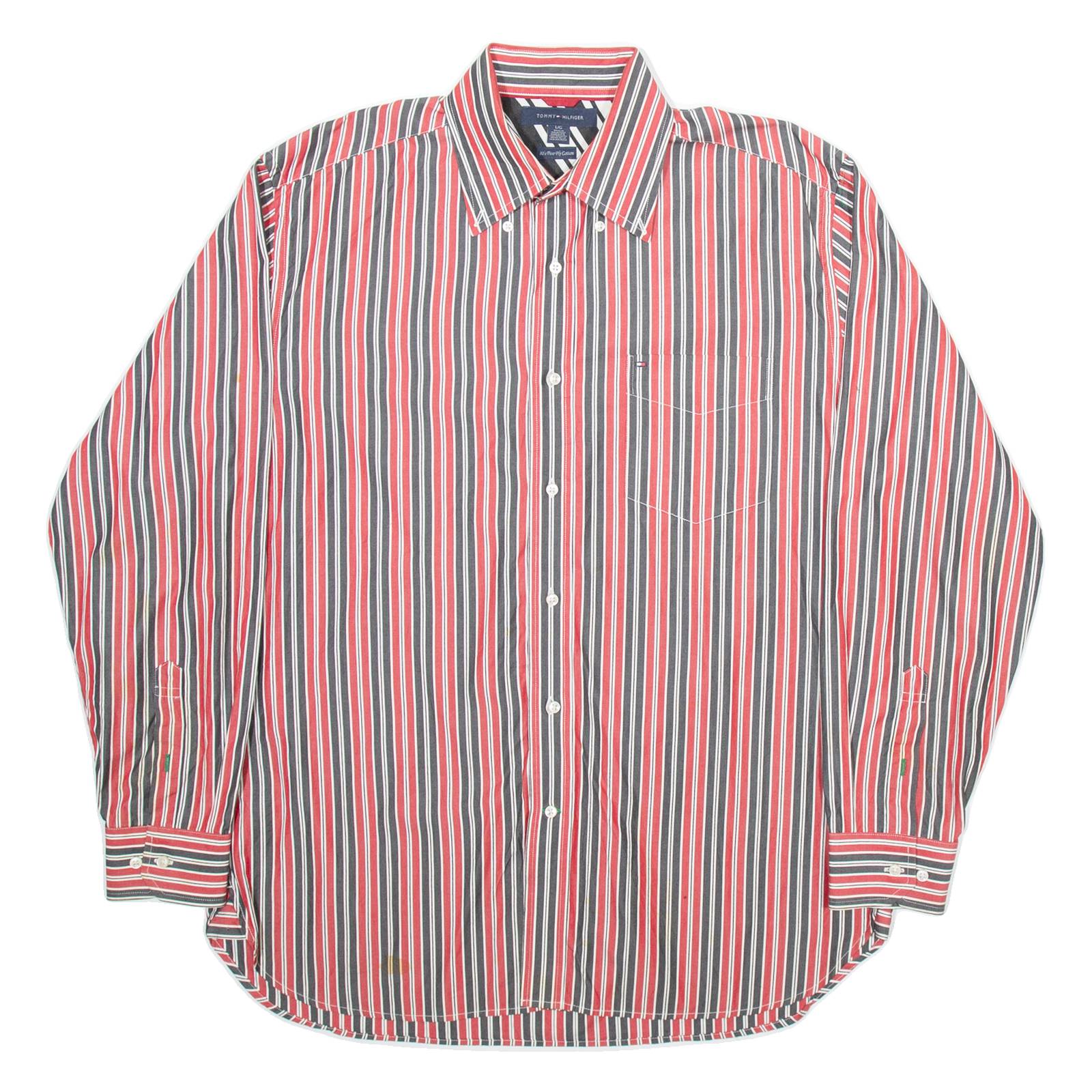 TOMMY HILFIGER Mens Shirt Red Striped Long Sleeve L