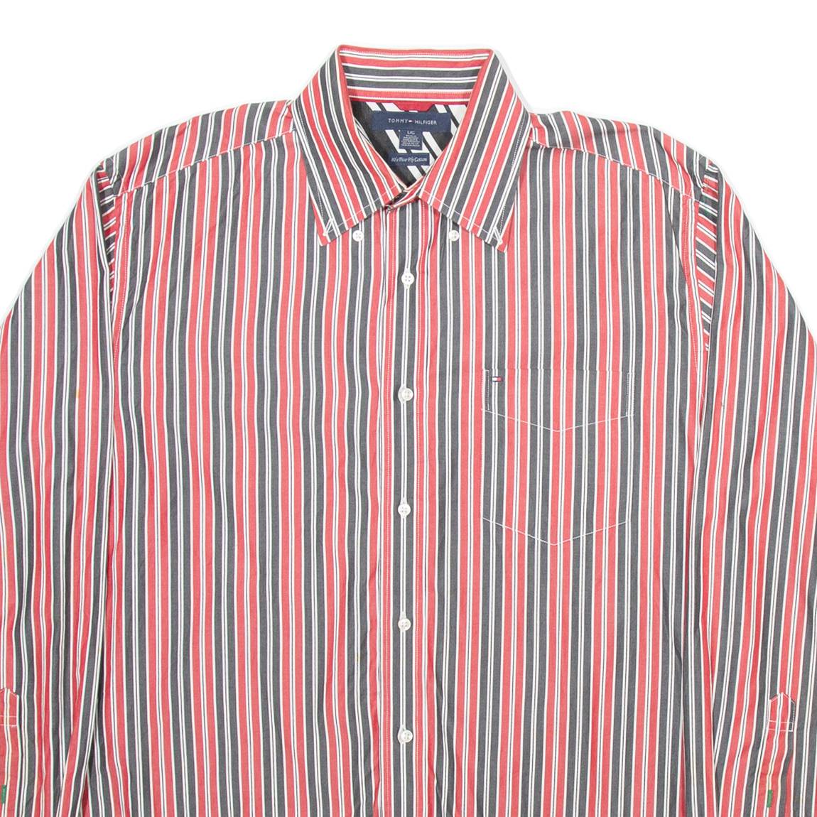 TOMMY HILFIGER Mens Shirt Red Striped Long Sleeve L