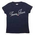 TOMMY JEANS Womens Navy Blue Script Logo T-Shirt L Short Sleeve Crew Neck