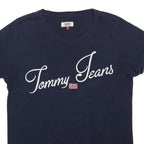TOMMY JEANS Womens Navy Blue Script Logo T-Shirt L Short Sleeve Crew Neck