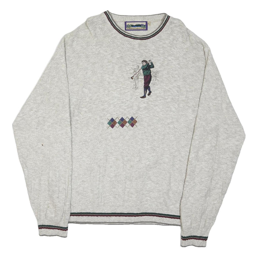 SHENANDOAH Mens Grey Golf Patterned Crew Neck Basic Knit XL Cotton Blend Jumper