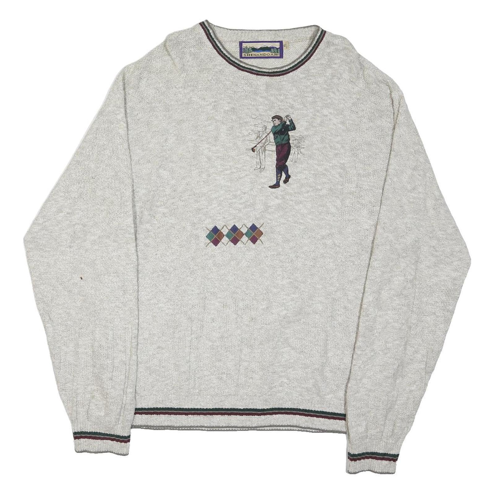 SHENANDOAH Mens Grey Golf Patterned Crew Neck Basic Knit XL Cotton Blend Jumper