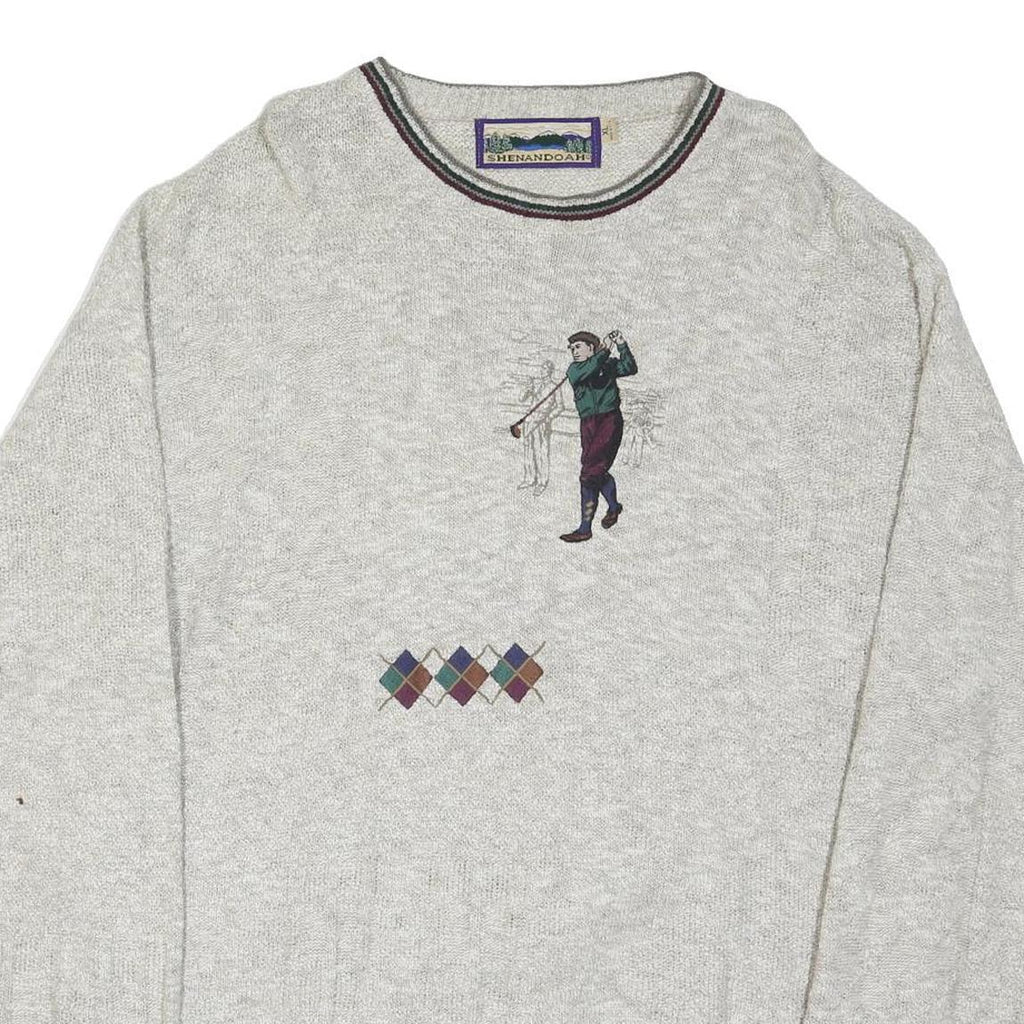 SHENANDOAH Mens Grey Golf Patterned Crew Neck Basic Knit XL Cotton Blend Jumper
