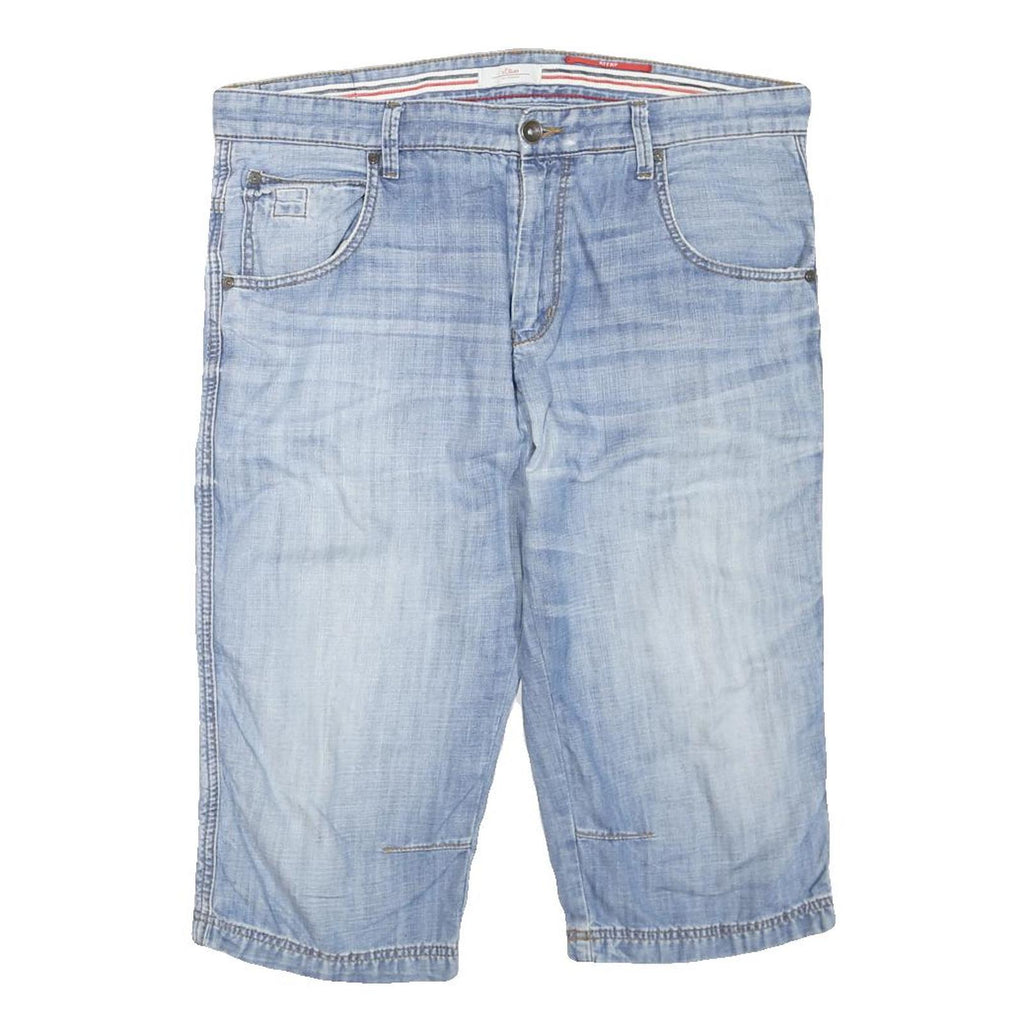 S.OLIVER Mens Shorts Blue Denim L W38 Casual Cotton Blend Regular Fit Zip Pocket