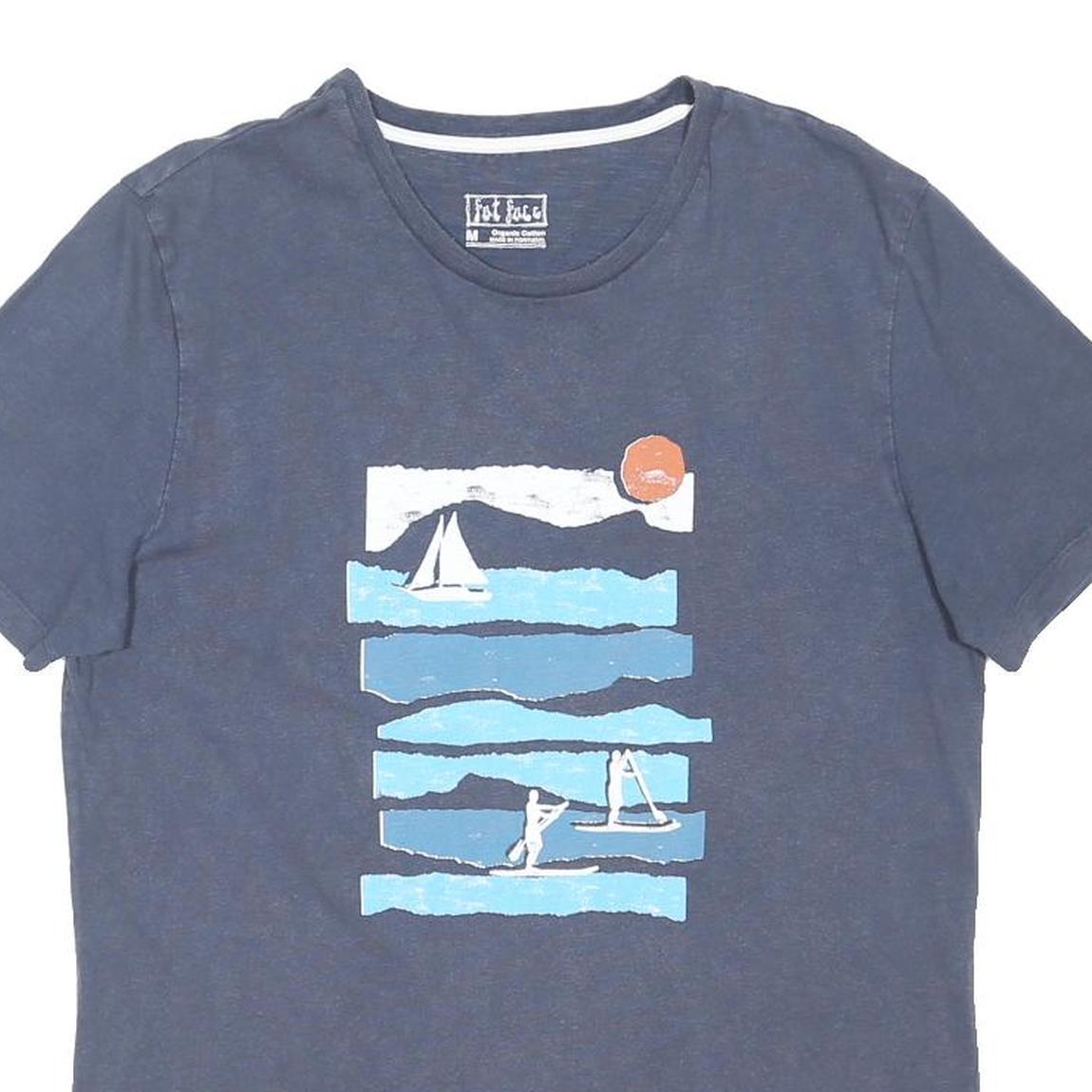 FAT FACE Mens Blue Graphic T-Shirt M Short Sleeve Crew Neck Cotton Blend Casual