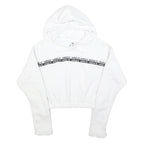ADIDAS Womens White Cotton Blend Pullover Hoodie UK 10 Cropped Logo Tape