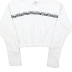 ADIDAS Womens White Cotton Blend Pullover Hoodie UK 10 Cropped Logo Tape
