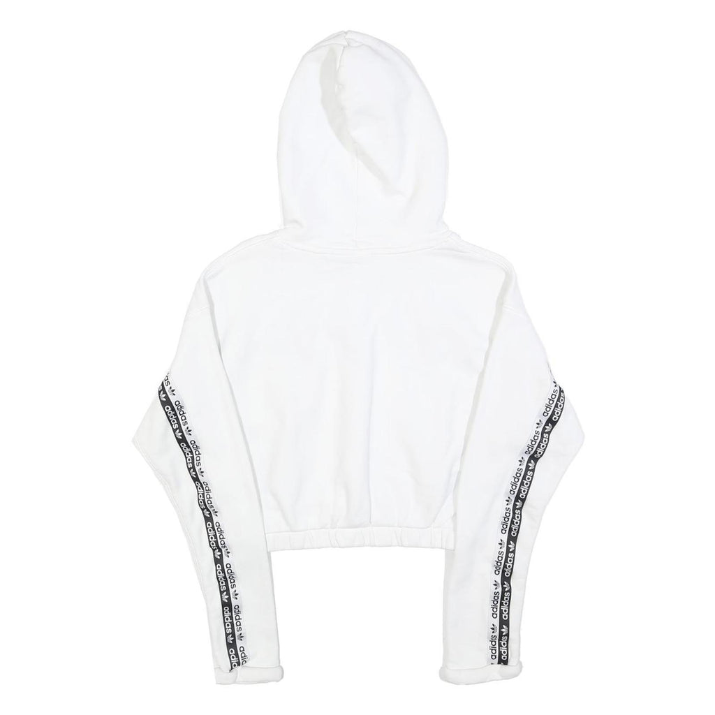 ADIDAS Womens White Cotton Blend Pullover Hoodie UK 10 Cropped Logo Tape