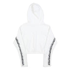 ADIDAS Womens White Cotton Blend Pullover Hoodie UK 10 Cropped Logo Tape