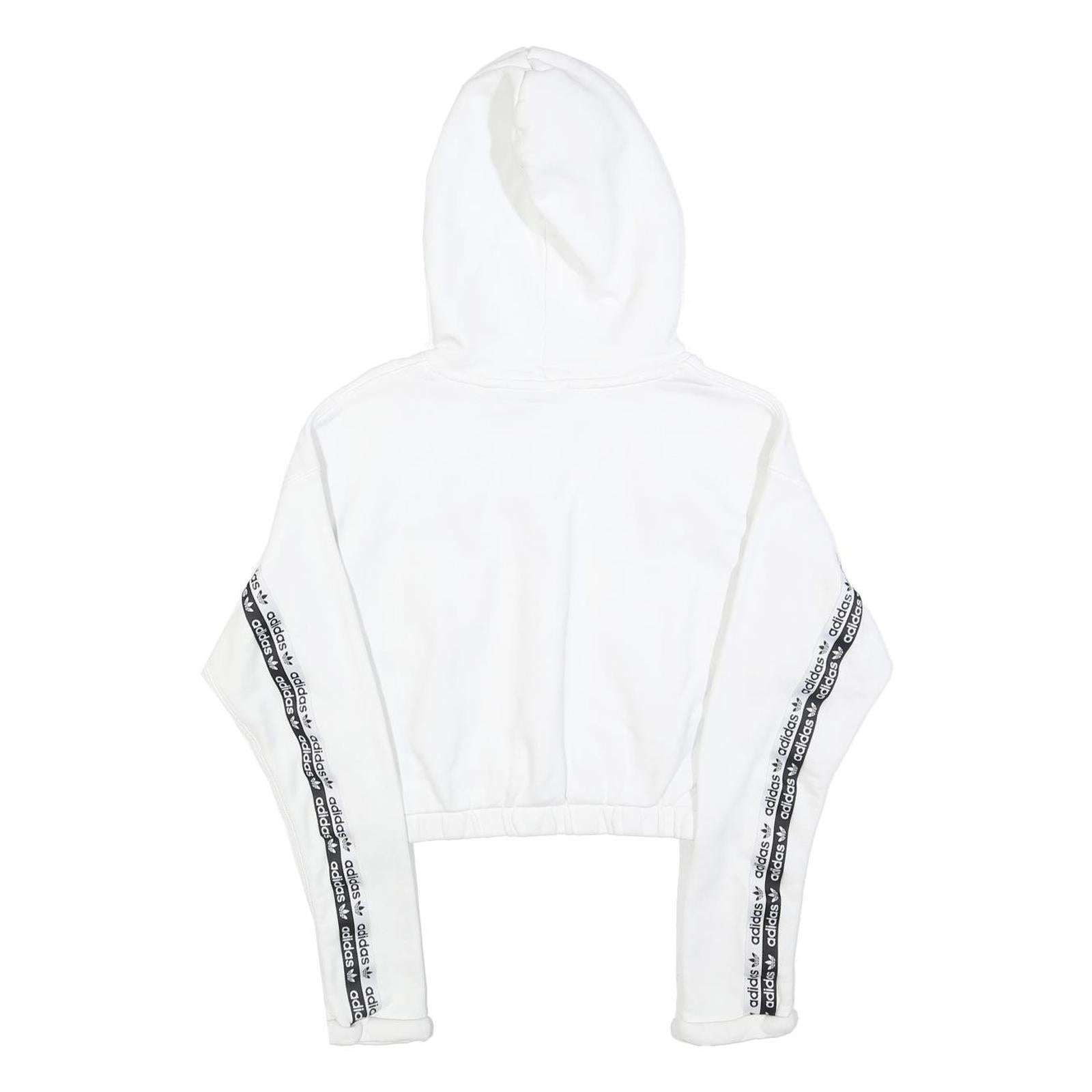 ADIDAS Womens White Cotton Blend Pullover Hoodie UK 10 Cropped Logo Tape