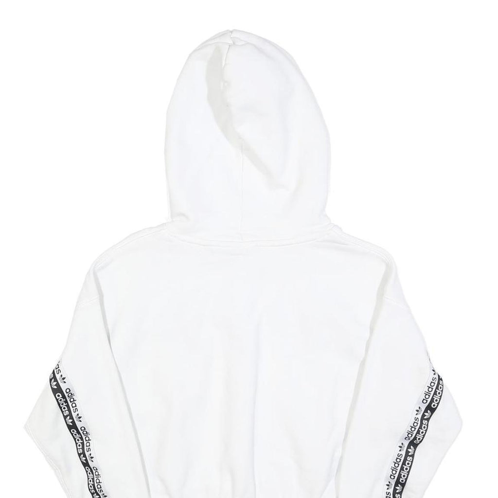 ADIDAS Womens White Cotton Blend Pullover Hoodie UK 10 Cropped Logo Tape