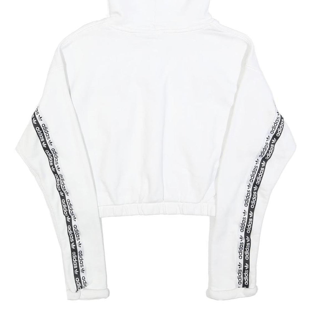 ADIDAS Womens White Cotton Blend Pullover Hoodie UK 10 Cropped Logo Tape
