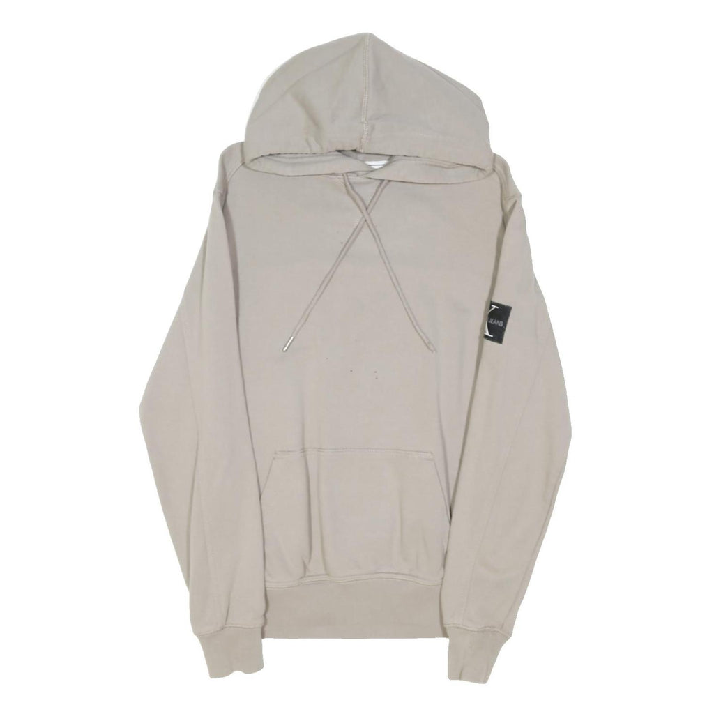 CALVIN KLEIN JEANS Womens Beige Hoodie XXS Plain Pullover Cotton Blend