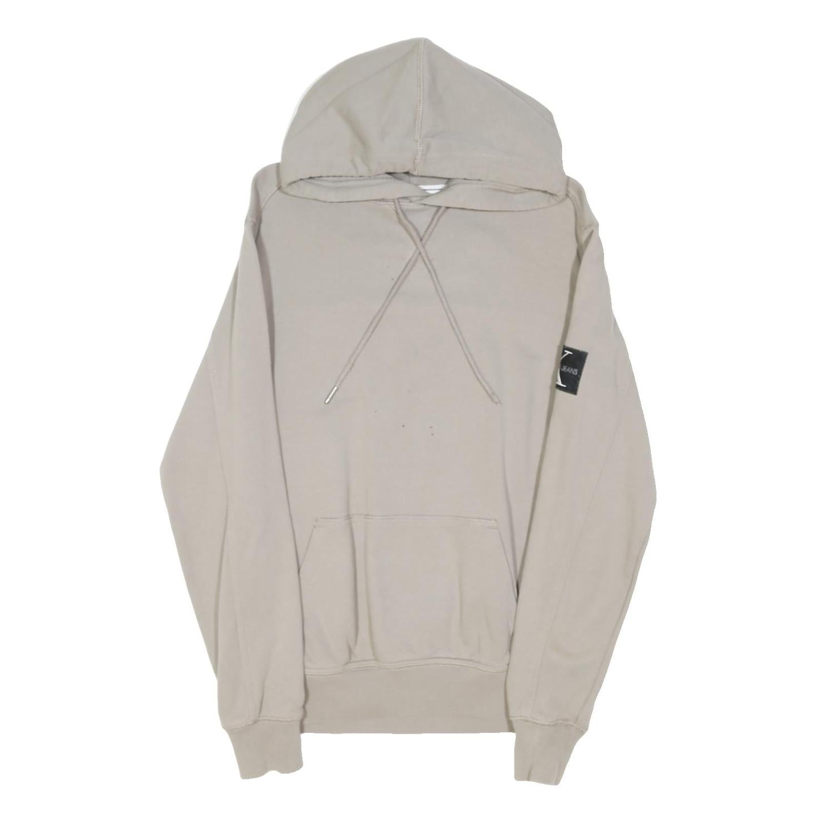 CALVIN KLEIN JEANS Womens Beige Hoodie XXS Plain Pullover Cotton Blend
