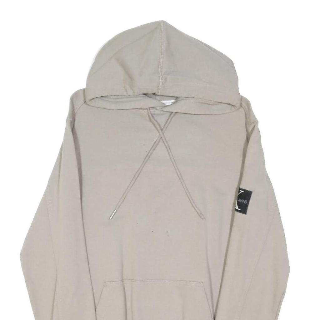 CALVIN KLEIN JEANS Womens Beige Hoodie XXS Plain Pullover Cotton Blend