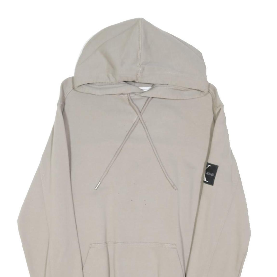 CALVIN KLEIN JEANS Womens Beige Hoodie XXS Plain Pullover Cotton Blend
