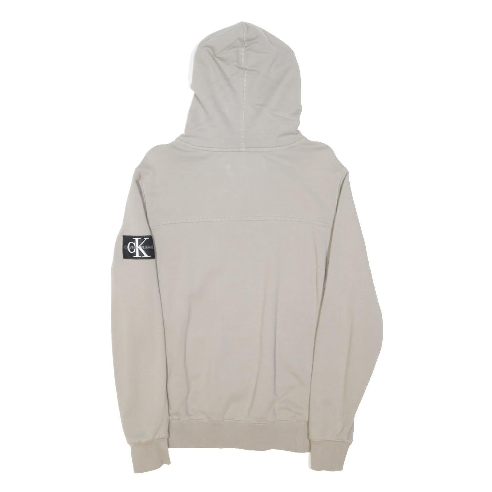 CALVIN KLEIN JEANS Womens Beige Hoodie XXS Plain Pullover Cotton Blend