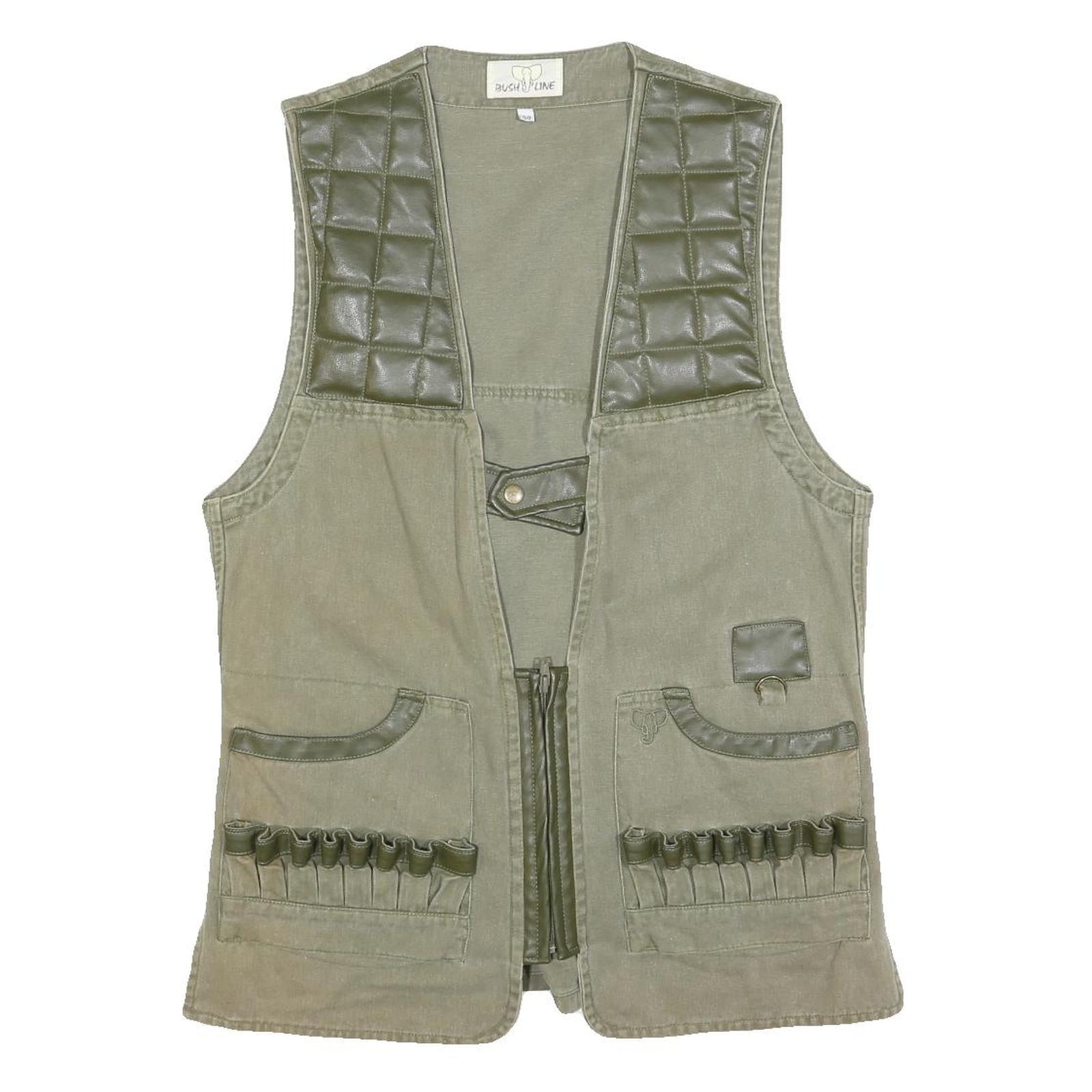 BUSH LINE Mens Green Cotton Blend Button Waistcoat M Casual Utility Vest
