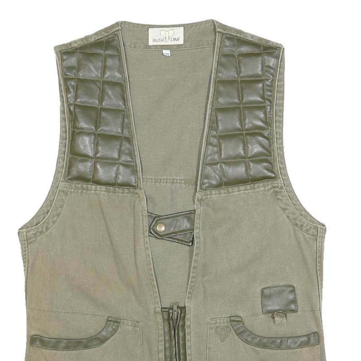 BUSH LINE Mens Green Cotton Blend Button Waistcoat M Casual Utility Vest