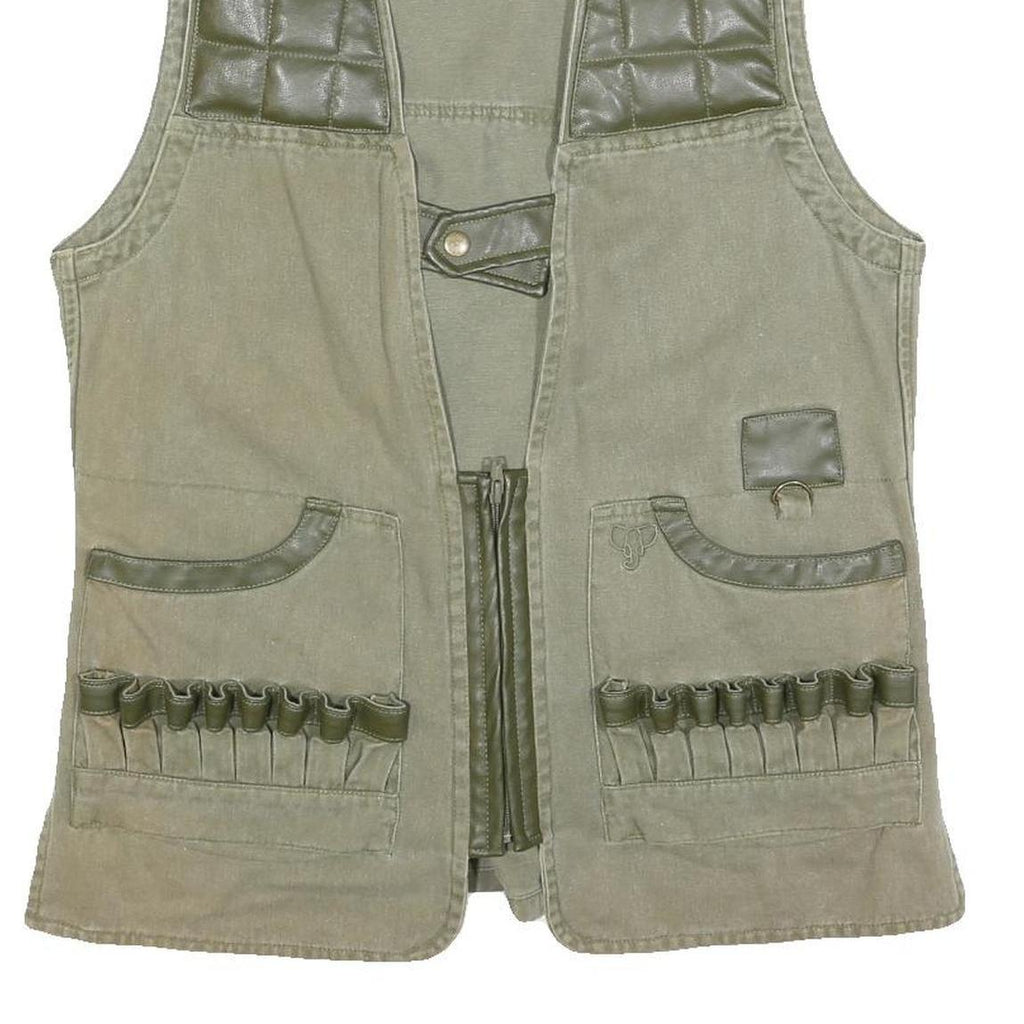 BUSH LINE Mens Green Cotton Blend Button Waistcoat M Casual Utility Vest
