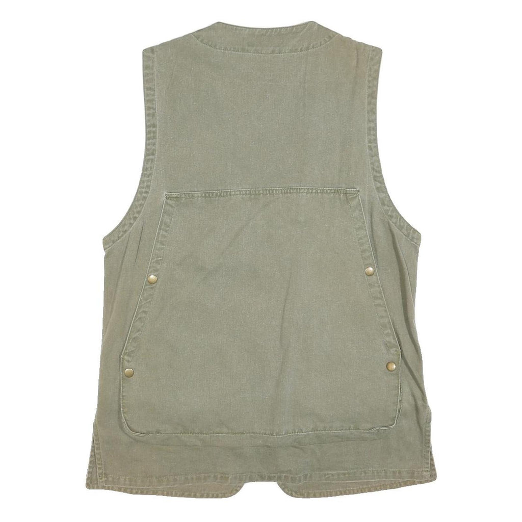 BUSH LINE Mens Green Cotton Blend Button Waistcoat M Casual Utility Vest