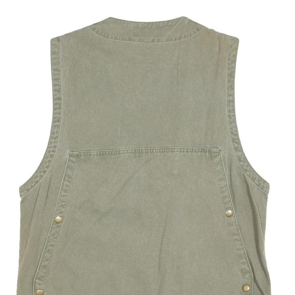 BUSH LINE Mens Green Cotton Blend Button Waistcoat M Casual Utility Vest