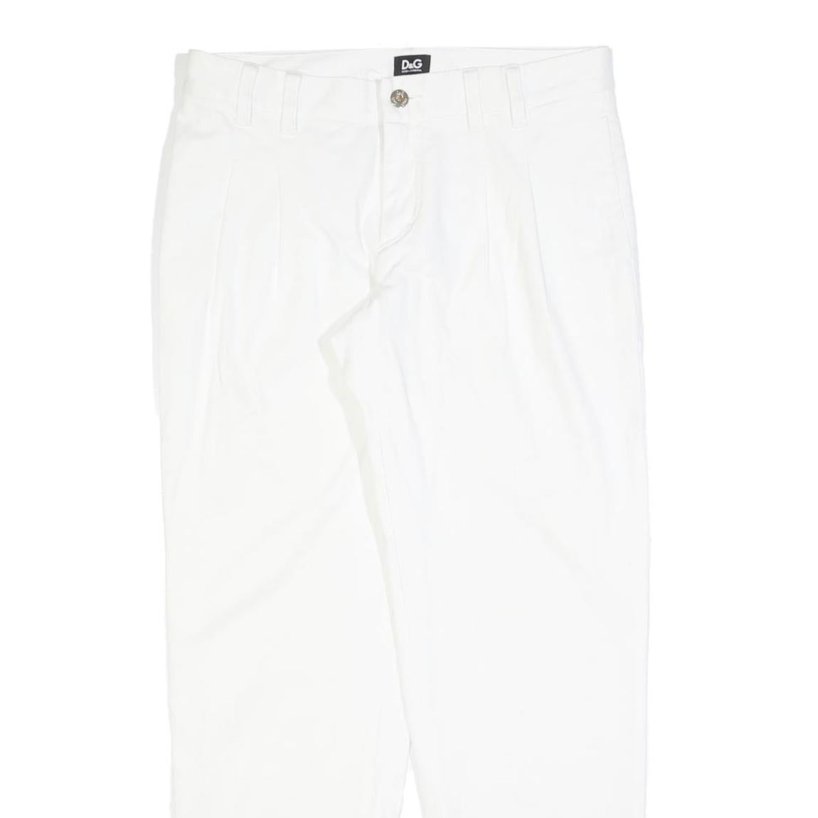 DOLCE & GABBANA Womens Cotton Blend White Slim Trousers W30 L29 Stylish Zip