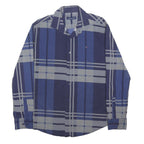 TOMMY HILFIGER Mens Blue & Grey Check Shirt L Cotton Blend Long Sleeve Button