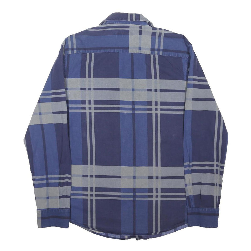 TOMMY HILFIGER Mens Blue & Grey Check Shirt L Cotton Blend Long Sleeve Button