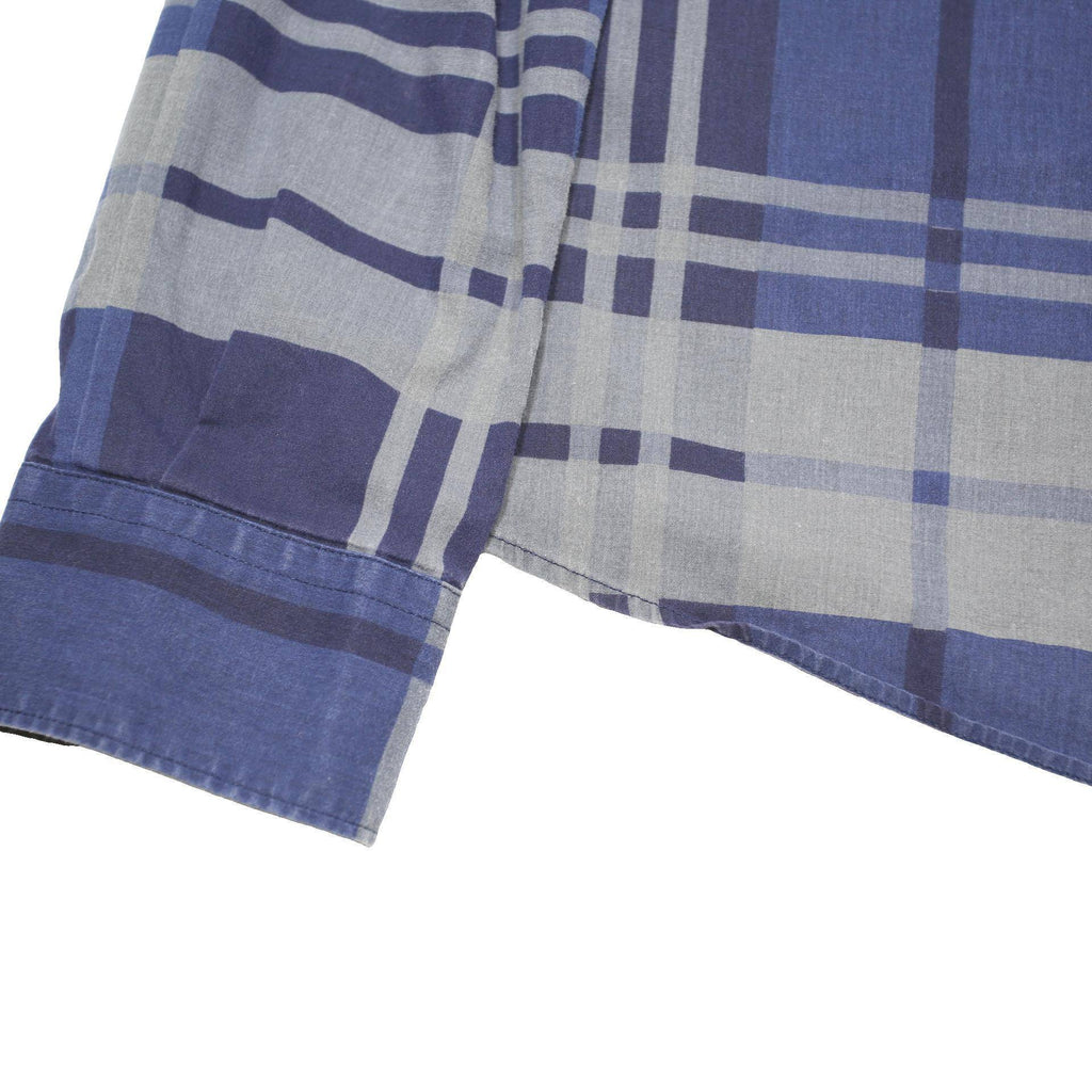 TOMMY HILFIGER Mens Blue & Grey Check Shirt L Cotton Blend Long Sleeve Button