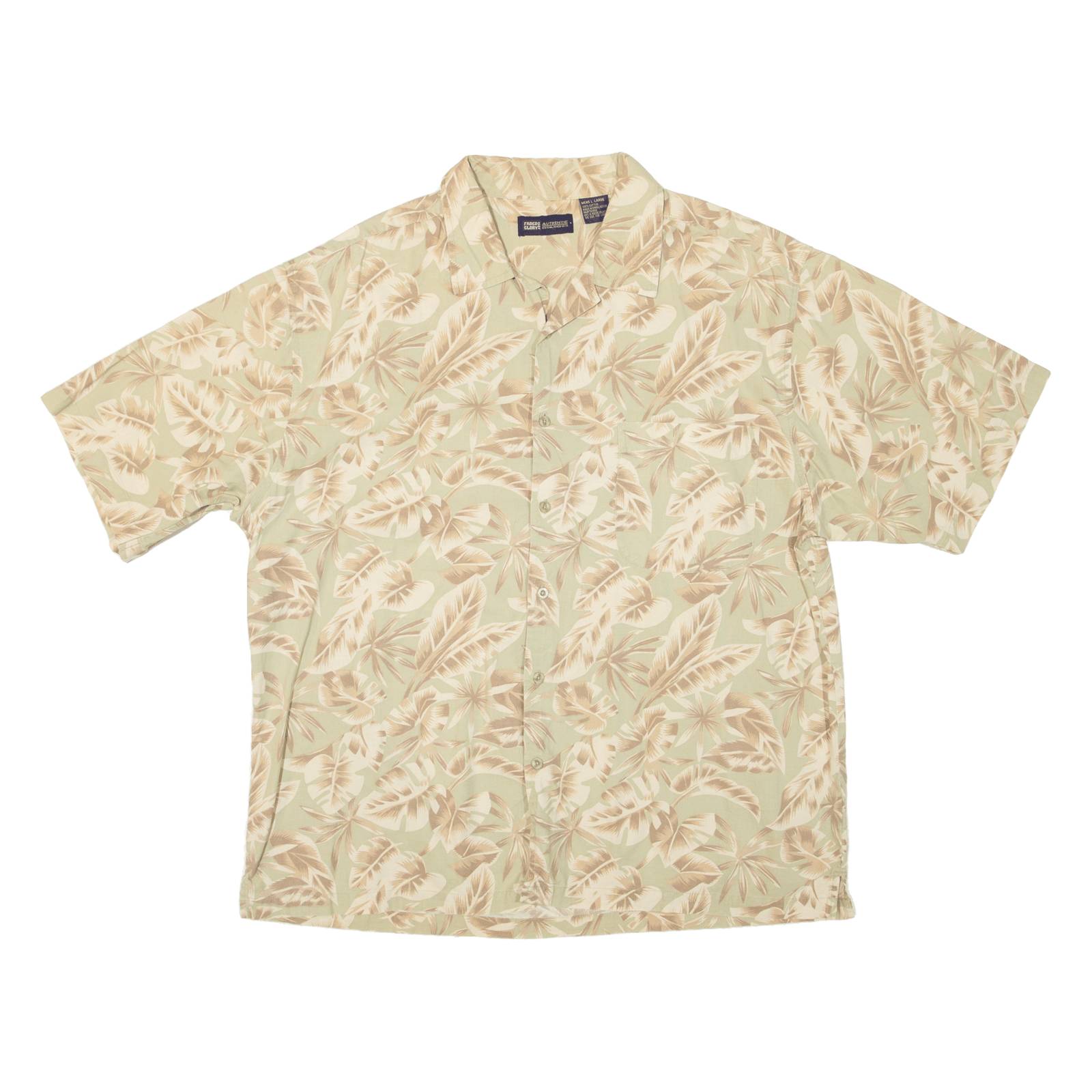 FADED GLORY Mens Hawaiian Shirt Beige Crazy Pattern L