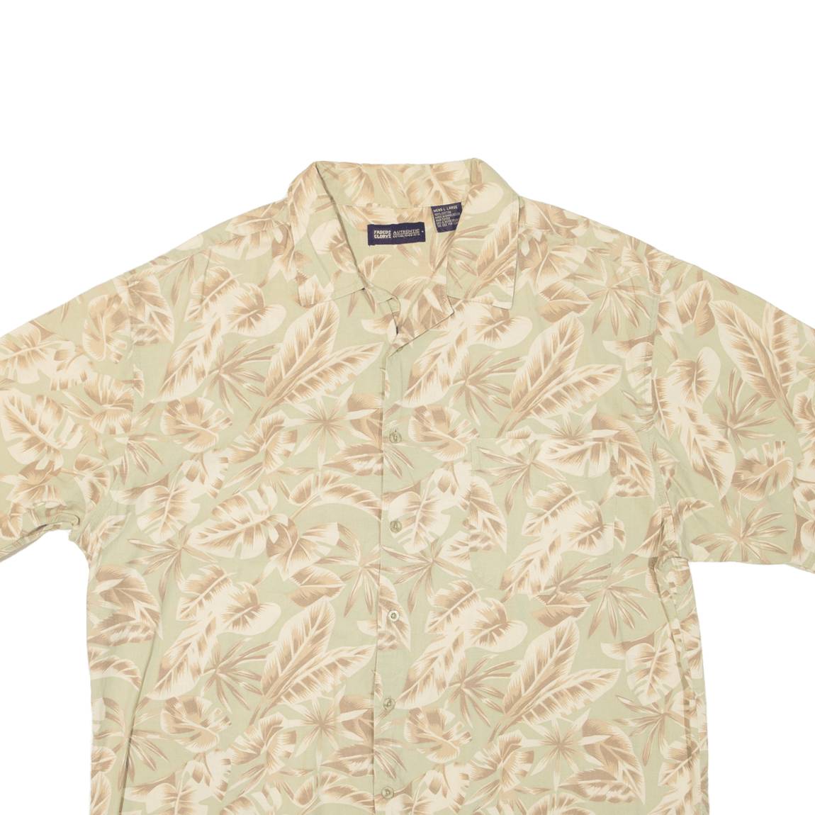 FADED GLORY Mens Hawaiian Shirt Beige Crazy Pattern L