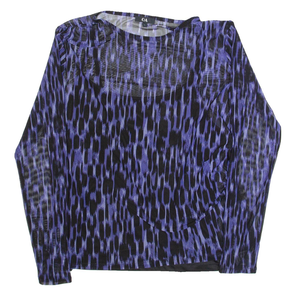 C&A Womens Printed Top Blue Long Sleeve Animal Print L